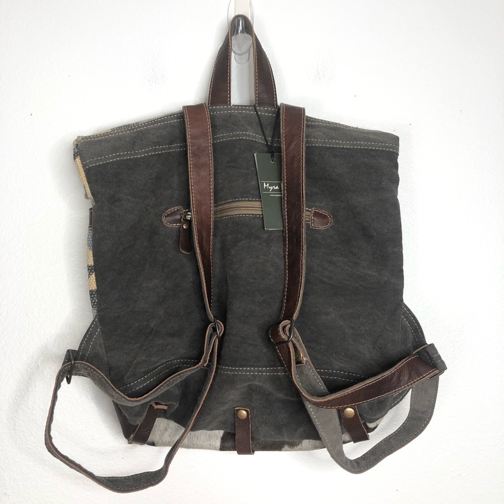 Myra Bag Geometric Pattern Backpack - Gray, Brown… - image 2